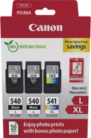 Original Canon 2x PG-540 L + 1x CL-541 XL 3er-Pack Druckerpatronen + Fotopapier