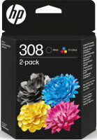 Original HP 308 6L6S6UE Schwarz + 3-Colours Druckerpatronen (~160 + ~120 Seiten)