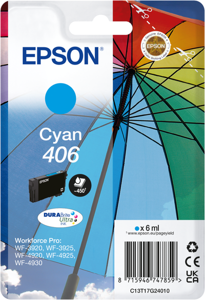 Original Epson 406 C13T17G24010 Cyan Druckerpatrone...